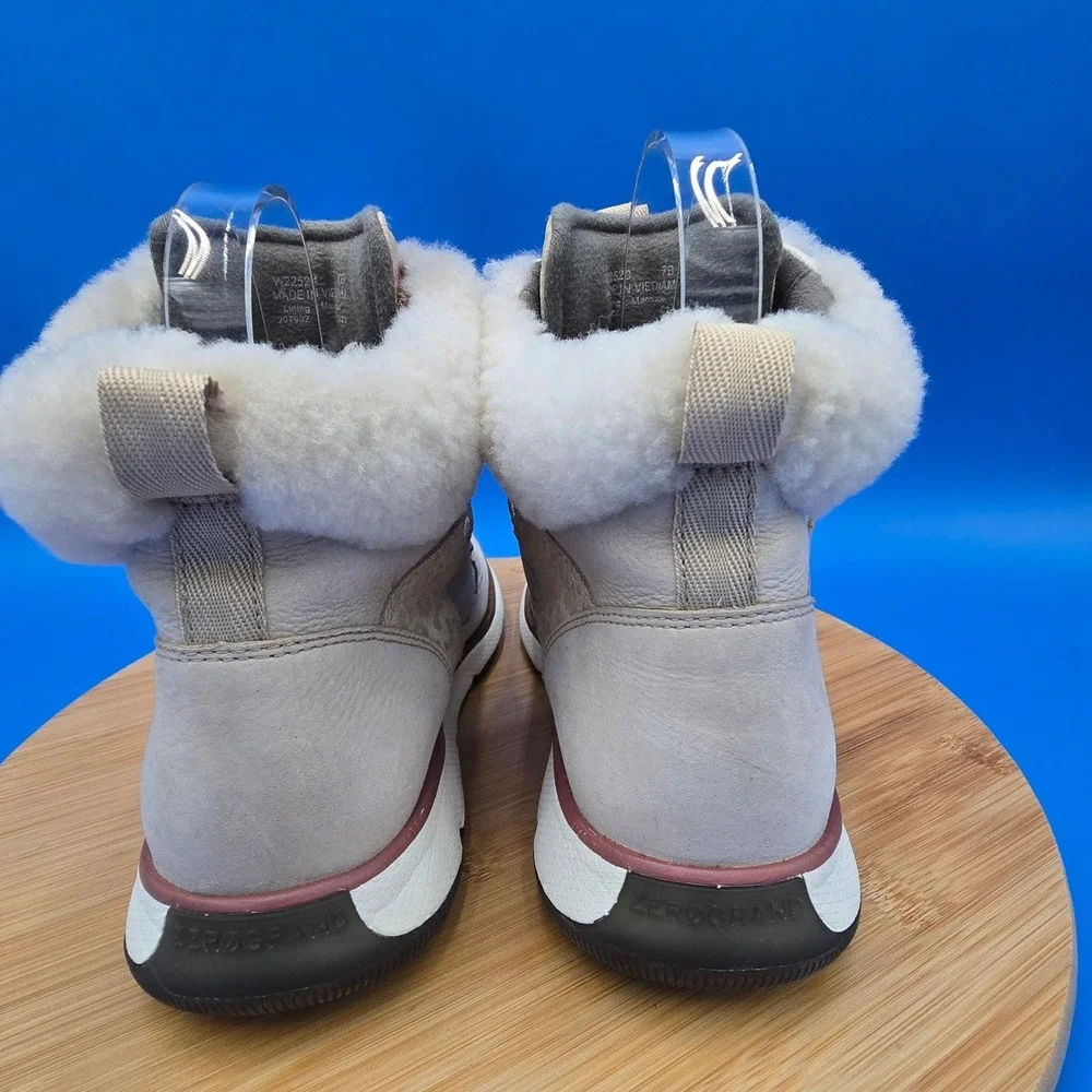 ZERØGRAND Cole‎ Haan Womens Beige Shearling Leather Hiker Boots Size 7B